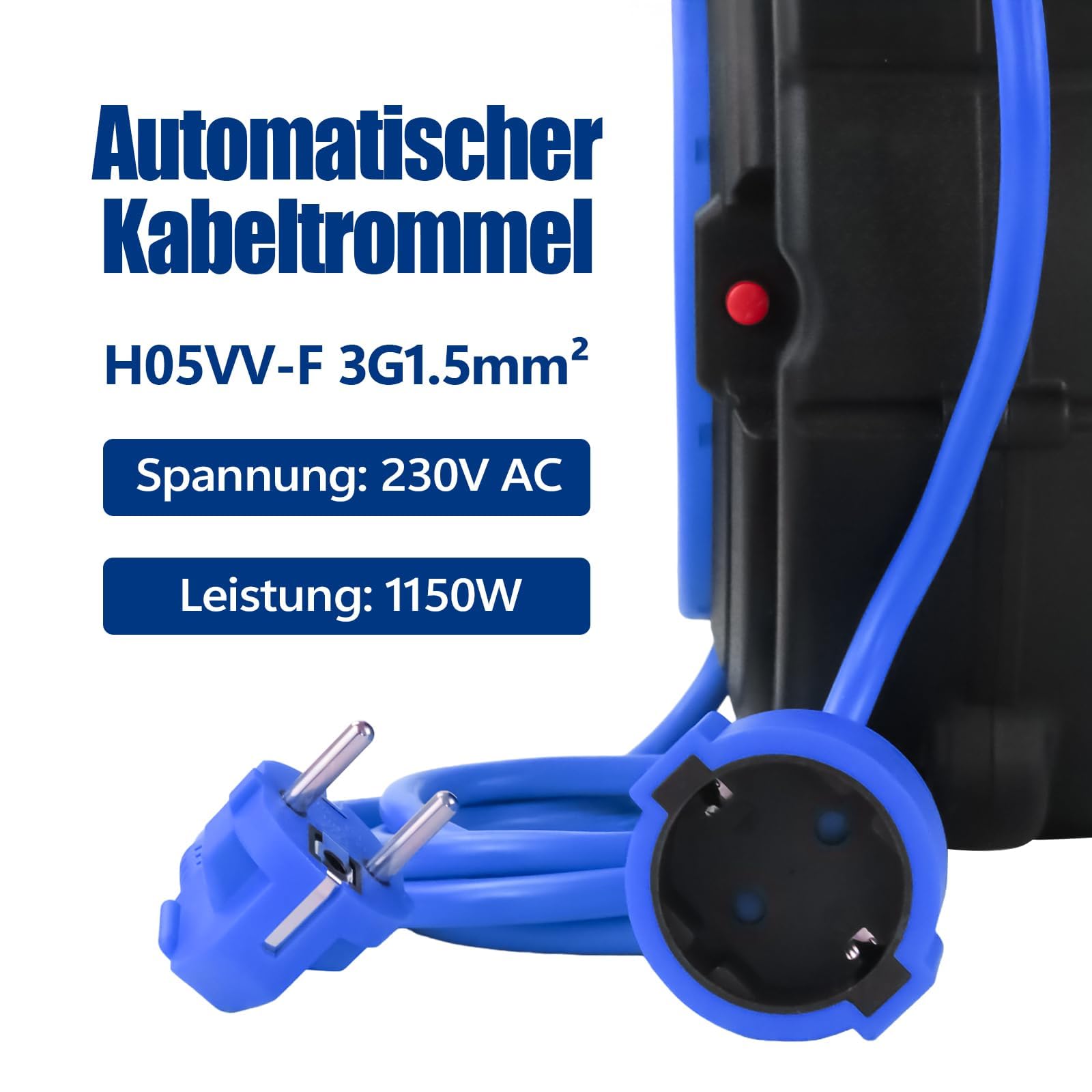 EnergyPro Automatische Kabeltrommel 10m, 2300W, wandmontierbar mit TÜV-Prüfung & Montage-Set – Kabeltrommel Outdoor für Garten, Werkstatt und Garage