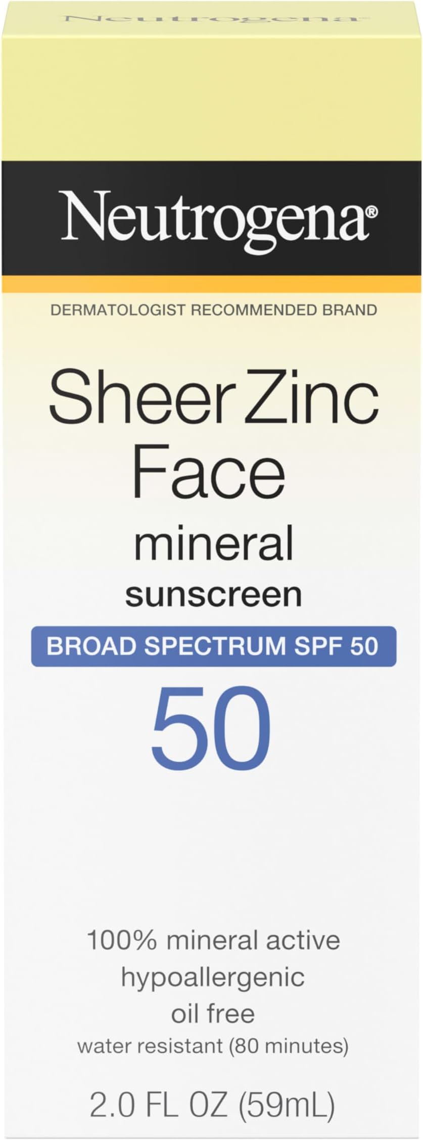 Sheer Zinc Oxide Dry-Touch Face Sunscreen with Broad Spectrum SPF 50, Oil-Free, Non-Comedogenic & Non-Greasy Mineral Sunscreen, 2 fl. oz