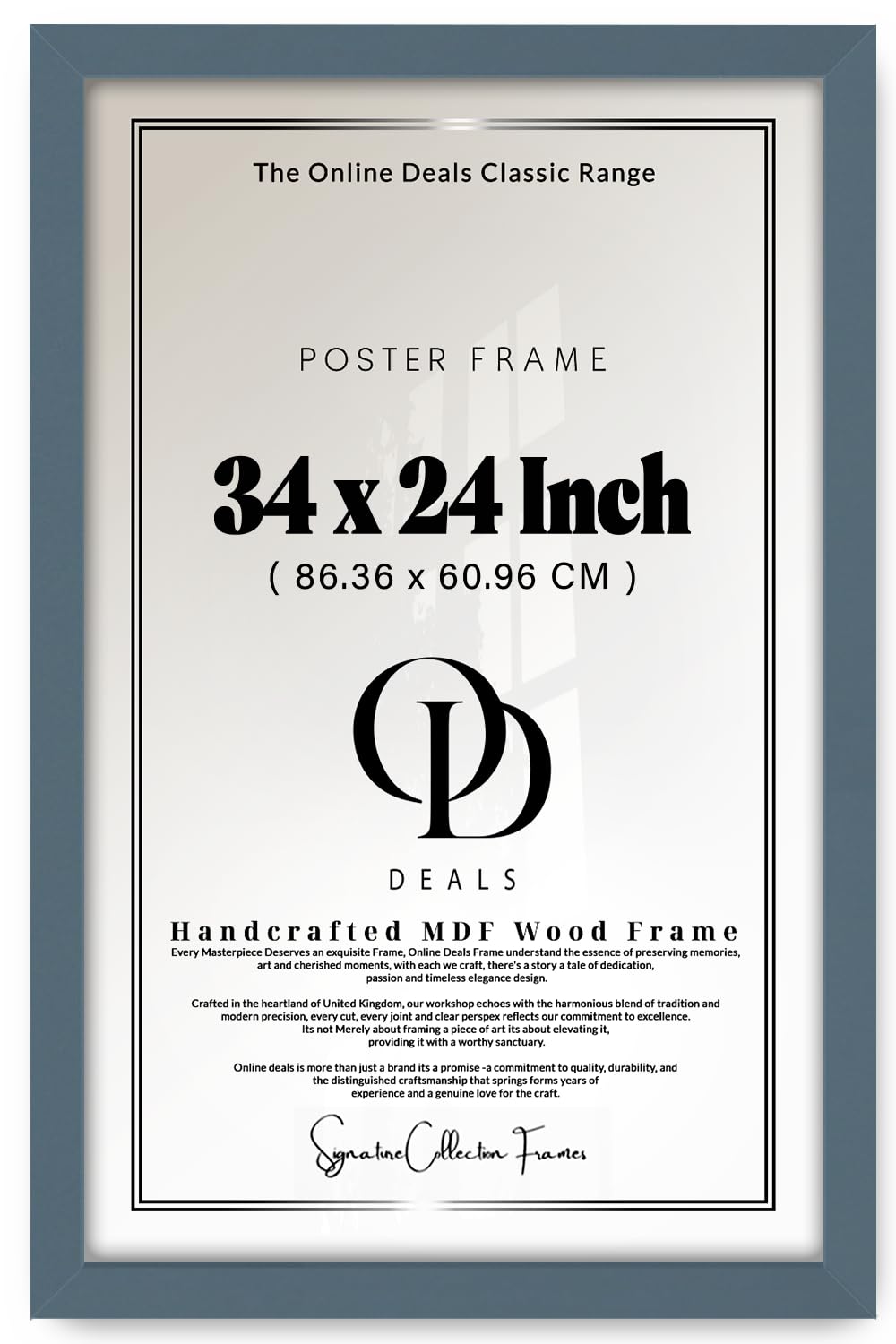 OD Deals — Personalized Rectangle 34 X 24 Inch Photo Frame | 34 X 24 Inch MDF Picture Frame (86.36 X 60.96 Cm) Photo Display With Hd Perspex, Metal Hanging Clips, Dark Grey Finish For Wall