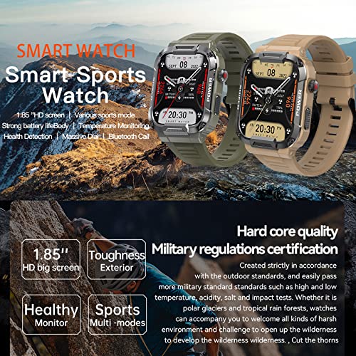 Military Smart Watch Answer Make Calls Heart Rate Blood Pressure 1.85" HD Screen Mens Smartwatch for Android iOS Phones Tactical Pedometer IP68 Waterproof Fitness Watch - Image 2