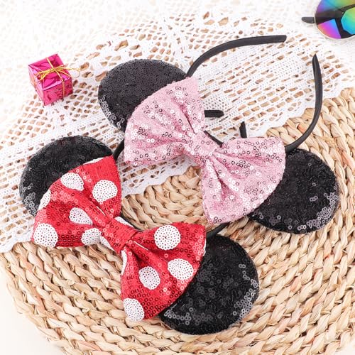 Image of DRESHOW Mouse Ears Bow Headbands Glitter Party Decoration Cosplay Costume for Women