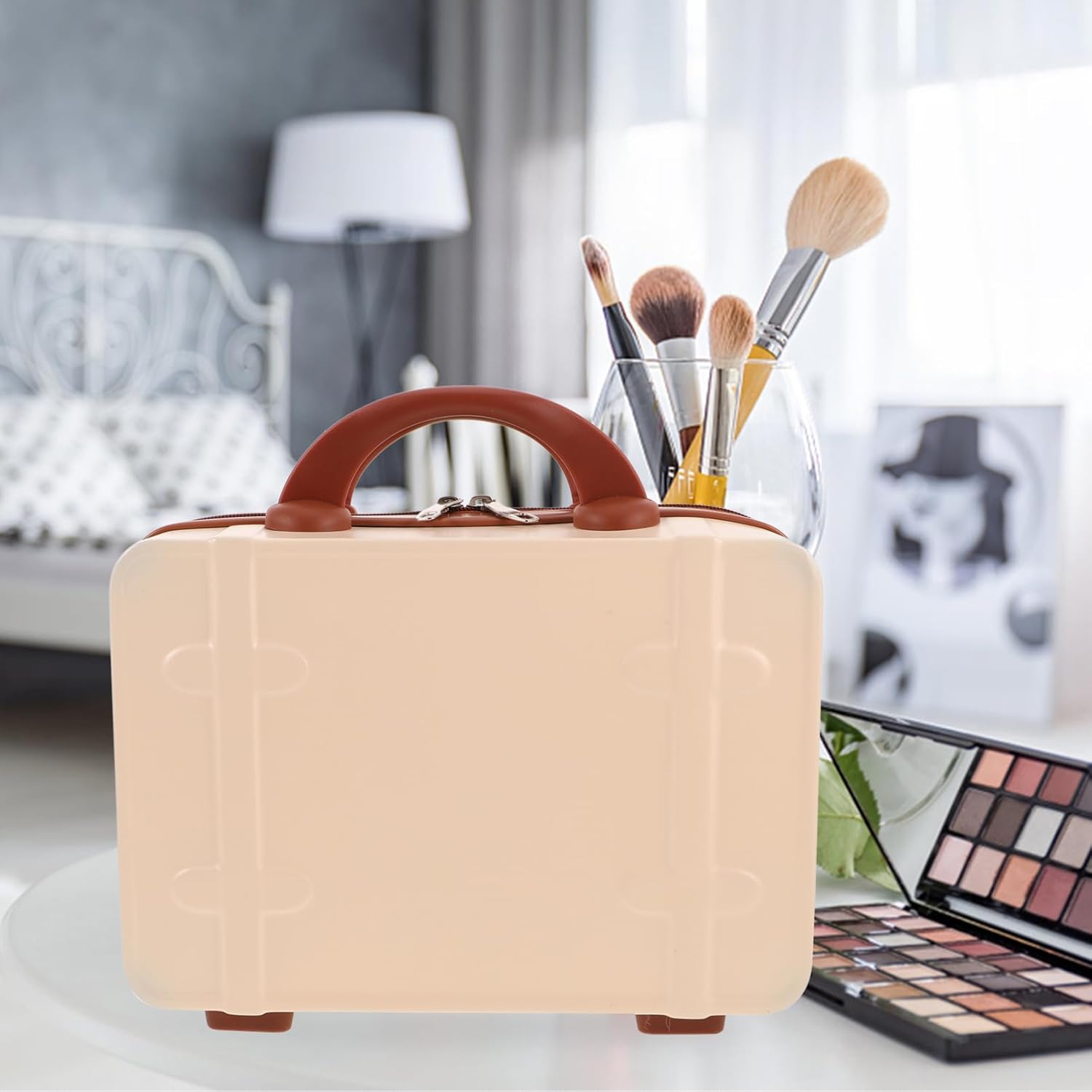 Vintage Makeup Box Compact Travel Makeup Case Professional Organizer Bag Sturdy Abs Construction Multi-compartment for Travel Everyday