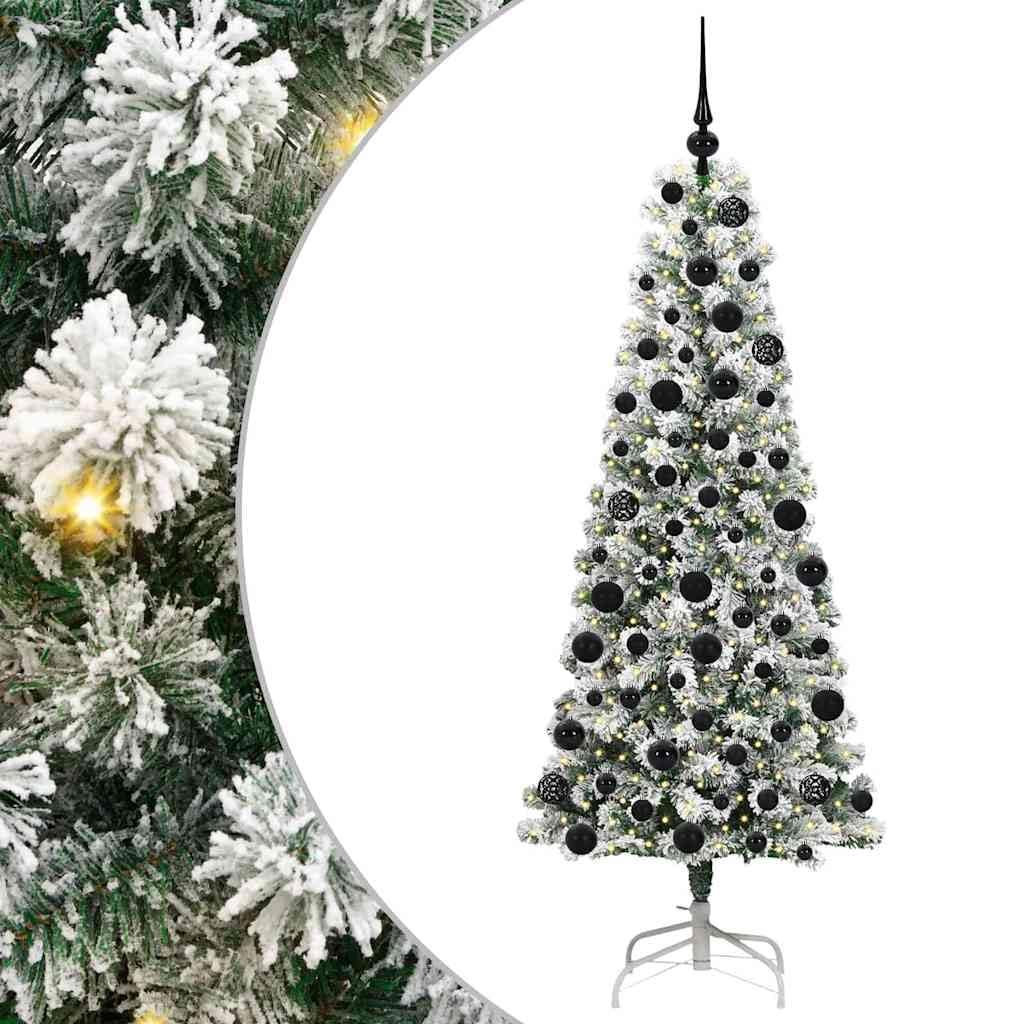 Albero di Natale artificiale pieghevole, 180 cm, verde e bianco, con 300 LED a luce bianca calda, 8 modalità, funzionamento USB, stabile, per interni ed esterni protetti, decorazione per feste