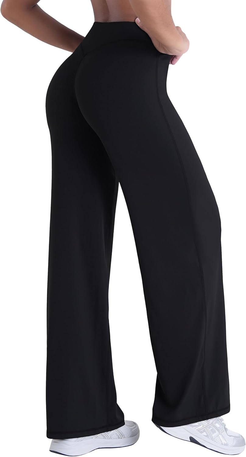 Sunzel Butt Lifting Wide Leg Yoga Pants – High Waist, No Front Seam, Tummy Control, Booty Gym Workout, Straight Leg Bottoms