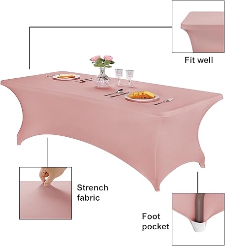 Miniatura 51 de FORLIFE Paquete de 6 manteles de elastano, de ajuste universal para mesas rectangulares de 6 pies, para patios, bodas, banquetes, fiestas