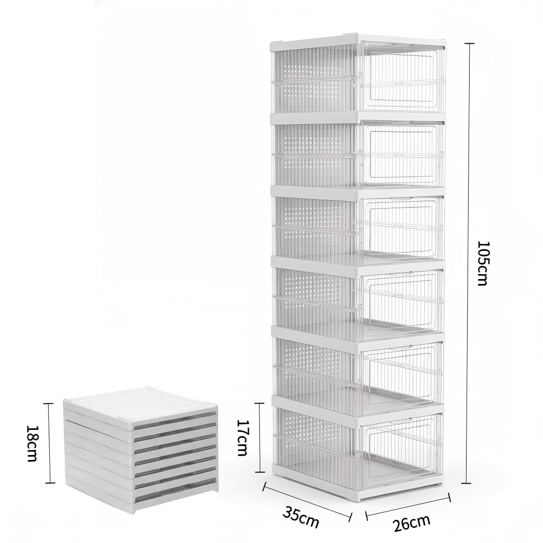 Zapatero apilable, 24 niveles, transparente, plegable, plástico grueso, para zapatillas hasta la talla 46, ahorro de espacio, montaje de 1 minuto, color blanco