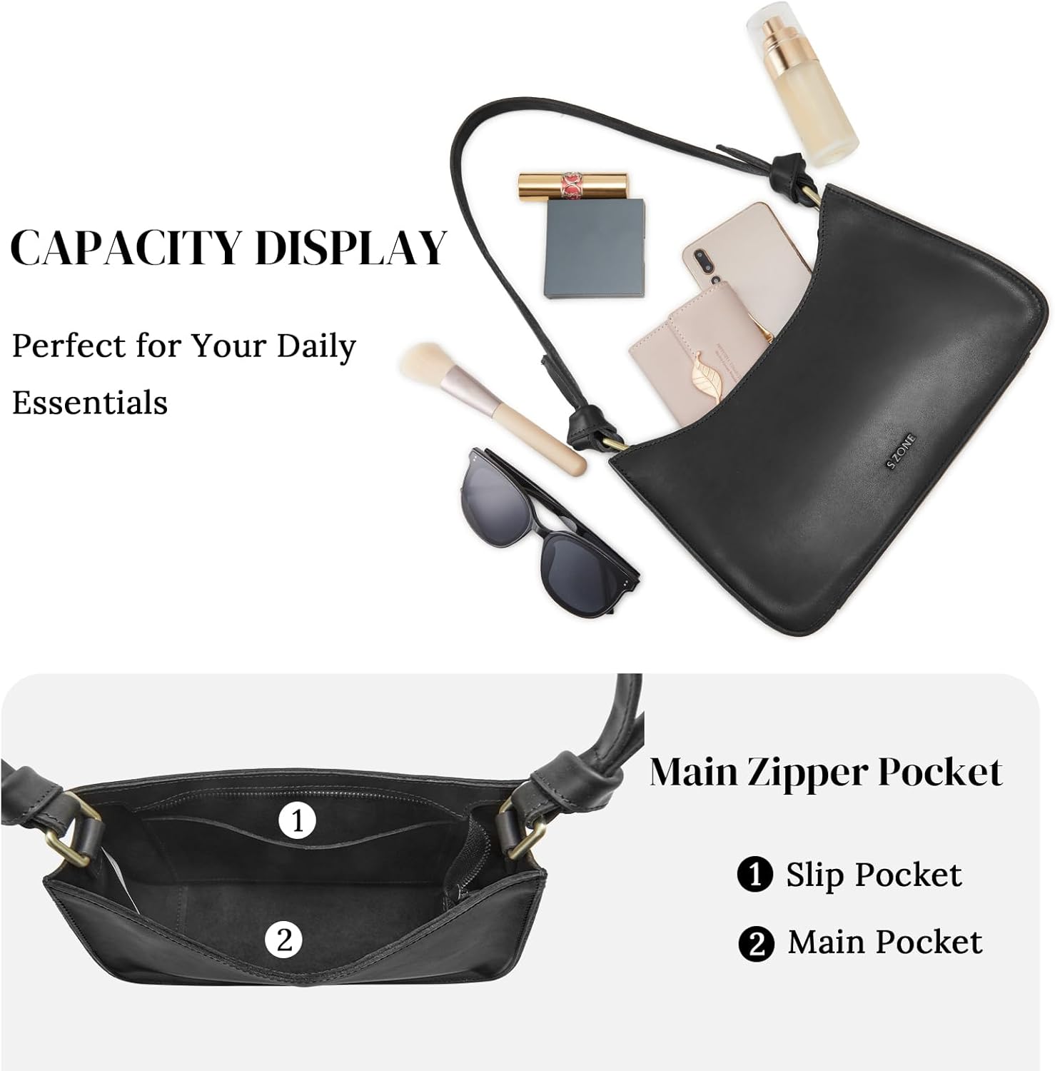 S-ZONE Leather Shoulder Bags for Women Small Shoulder Purse Handbags Clutch Hobo Bag Cute Purses - Image 4