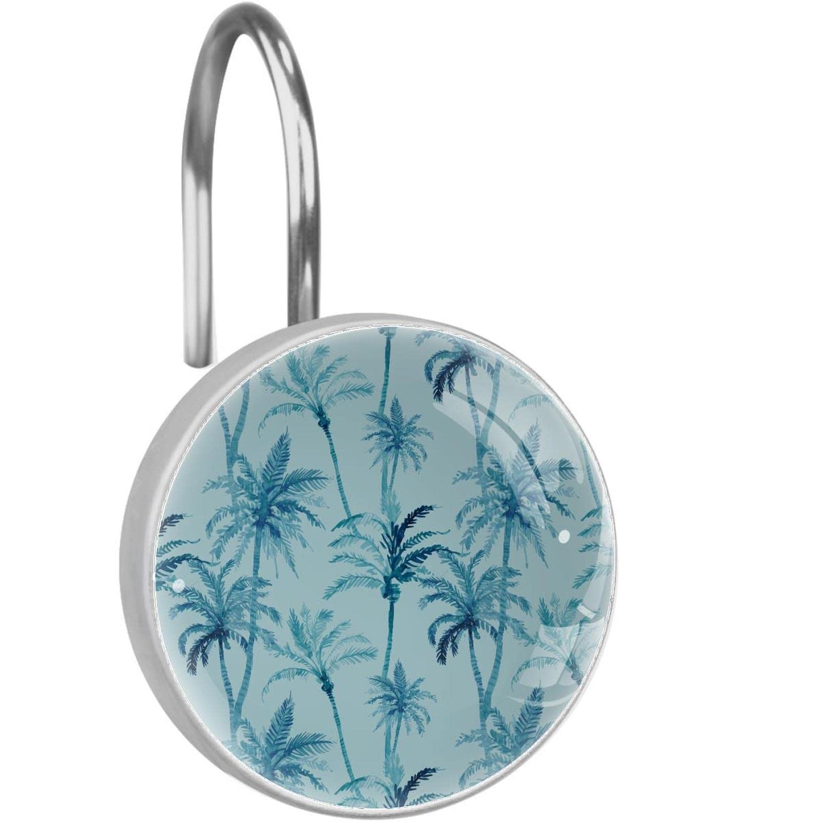 Crochets pour rideau de douche au motif palmier bleu pour une ambiance de bain exotique