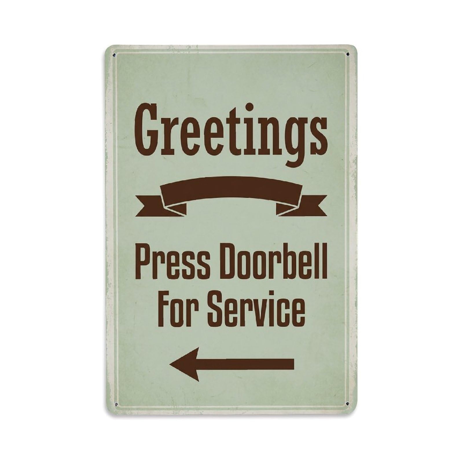 Vintage Greetings Press Doorbell For Service Arrow Ribbon Metal Tin Sign