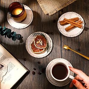 Honeydak 4 Pieces Wood Beaded Coasters 3.9 Inch Round Rustic Farmhouse Wooden Coasters for Drinks Decorative Table Top Wood Bar for Housewarming Home Kitchen(Beige) Honeydak 4 Pieces Wood Beaded Coasters 39 Inch Round Rustic Farmhouse Wooden Coasters for Drinks Decorative Table Top Wood Bar for Housewarming Home KitchenBeige