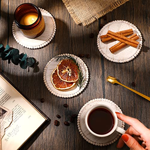 Honeydak-4-Pieces-Wood-Beaded-Coasters-39-Inch-Round-Rustic-Farmhouse-Wooden-Coasters-for-Drinks-Decorative-Table-Top-Wood-Bar-for-Housewarming-Home-KitchenBeige Honeydak 4 Pieces Wood Beaded Coasters 39 Inch Round Rustic Farmhouse Wooden Coasters for Drinks Decorative Table Top Wood Bar for Housewarming Home KitchenBeige