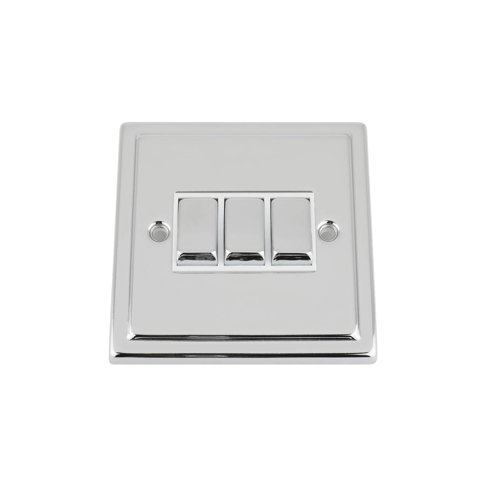 A5 Products White Trimline Polished Chrome Switch 3 Gang Insert Metal Rocker Switch (Single Plate)