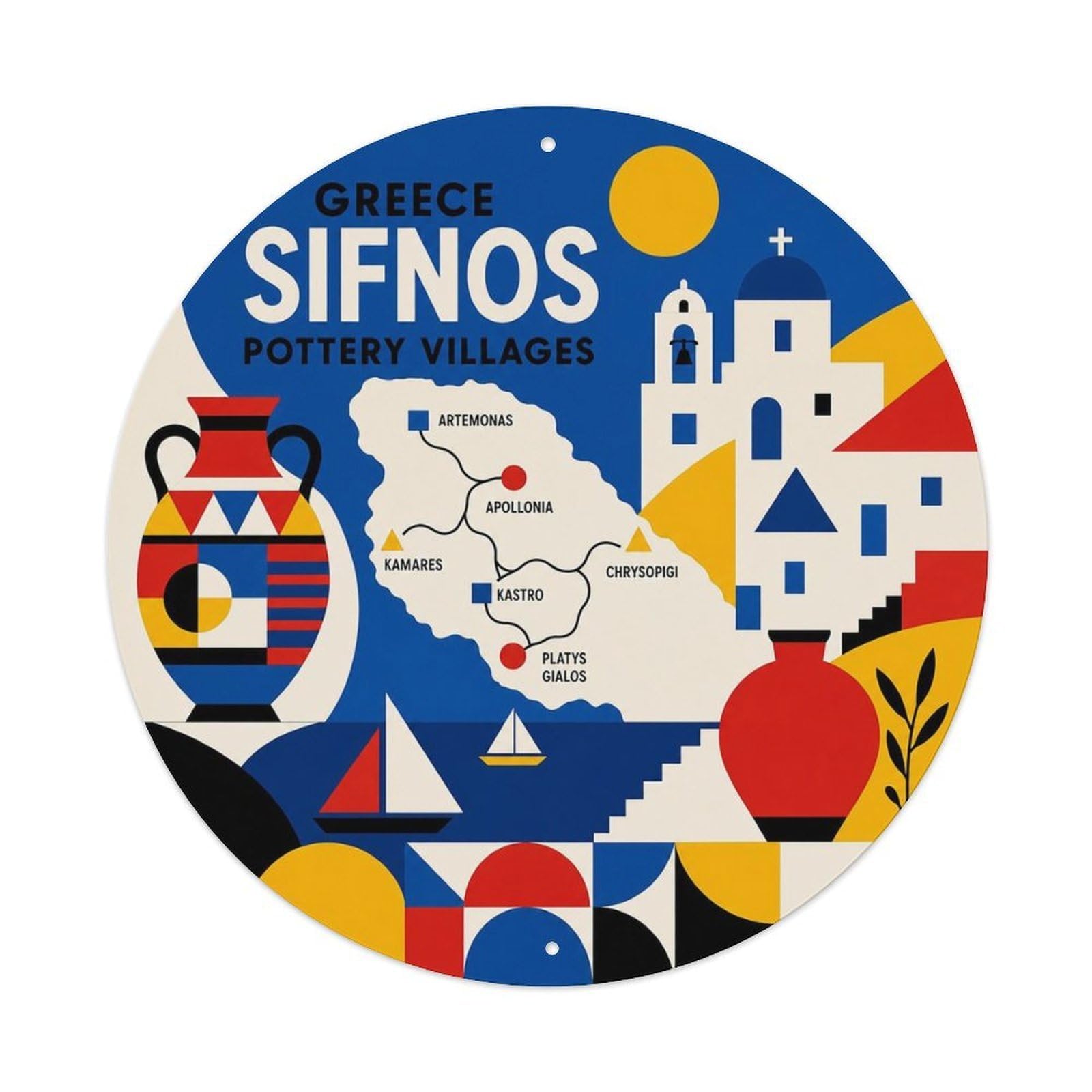 Sifnos Pottery Villages Greek Geometric Heritage Travel Metal Tin Sign