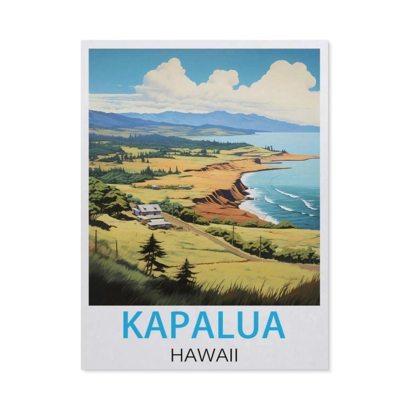 BEAYODKP 5D Diamond Painting，Kapalua Hawaii Vintage Travel Posters，Diamond Embroidery Cross Stitch（30 x 40 cm/11.81 x 15.74 inches）-BY71