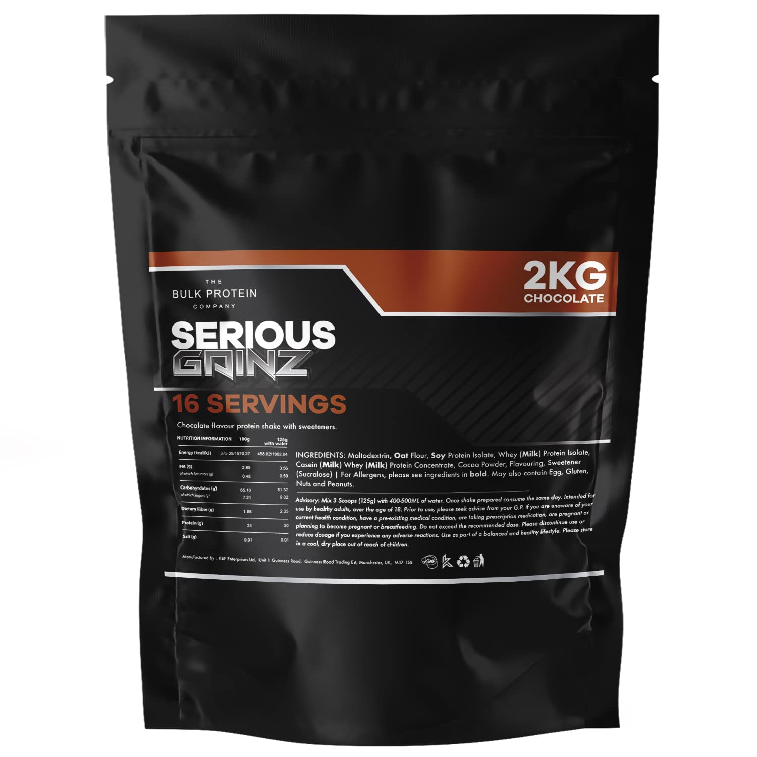 SERIOUS Gainz 2kg - Whey Protein Powder - Weight Gain, Mass Gainer - 30g Protein Powders - The Bulk Protein Company (Chocolate, 2kg)
