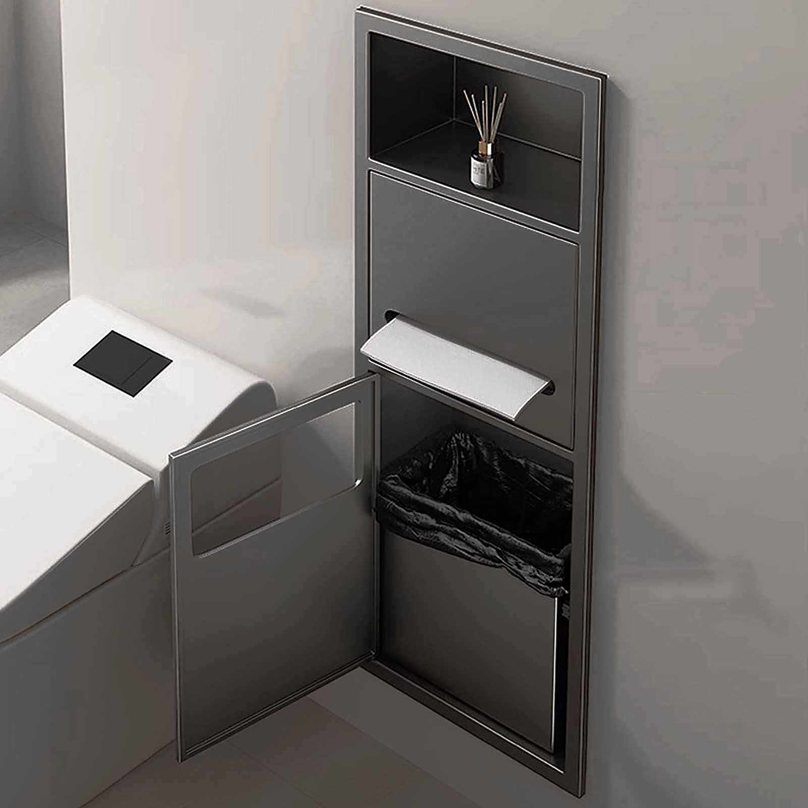Rangement encastré pour papier toilette en acier noir anti-rouille