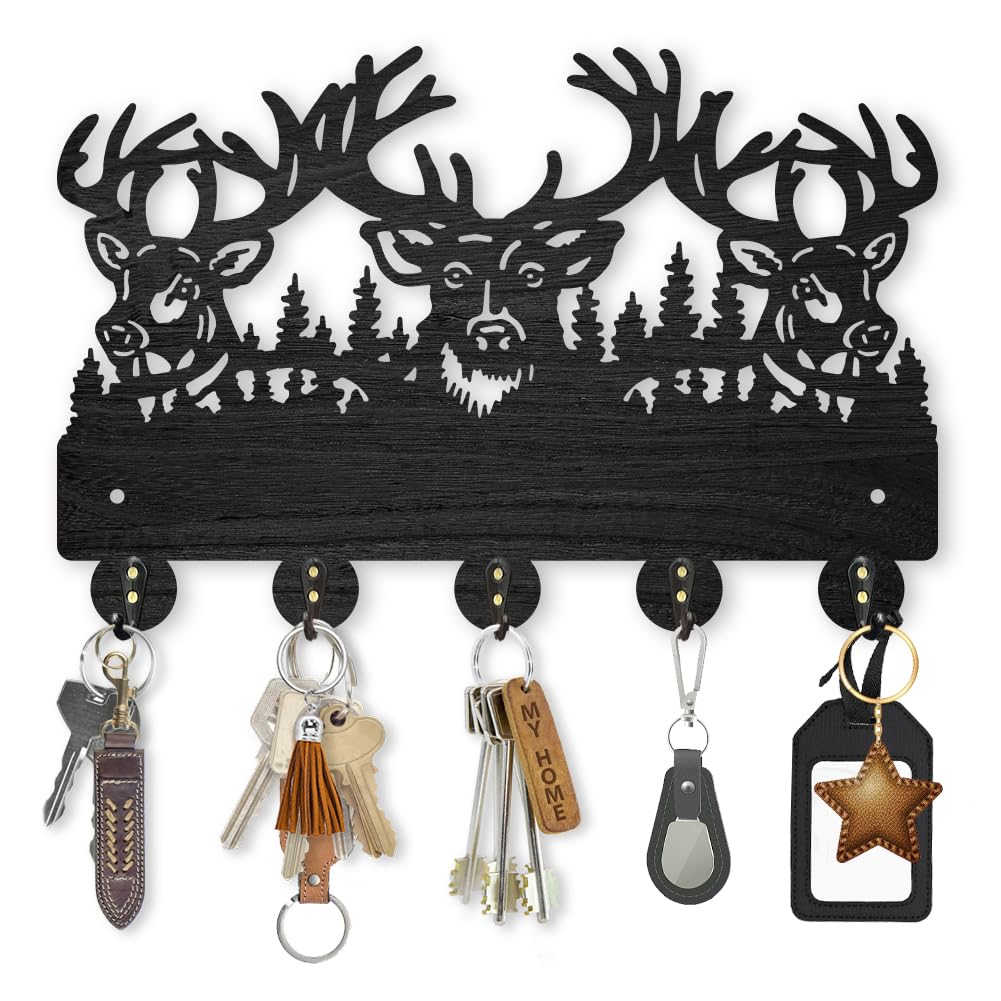 MAYJOYDIY Deer Coat Rack Wall Mount Forest Animal Key Holder for Wall Animal Wooden Wall Hook 30×20cm Decorative Tree Hook 5 Alloy Hooks for Gift Entryway Living Room Farmhouse Cabin — image 1