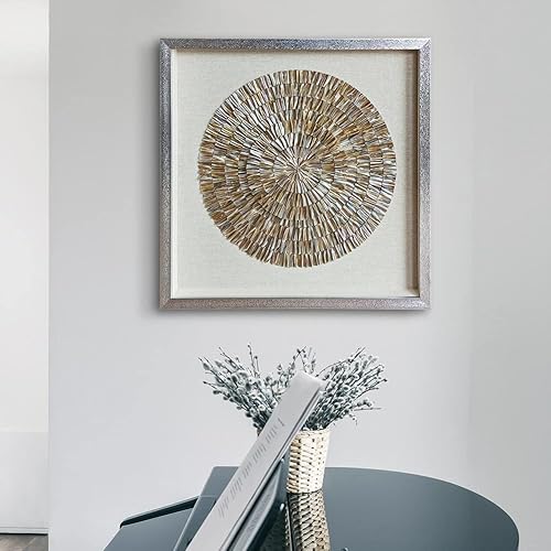 Miniatura 8 de ARTECORS Pintura decorativa de concha de perla hecha a mano de 24 x 24 pulgadas, estilo moderno, caja de sombra de arte costero para decoración de