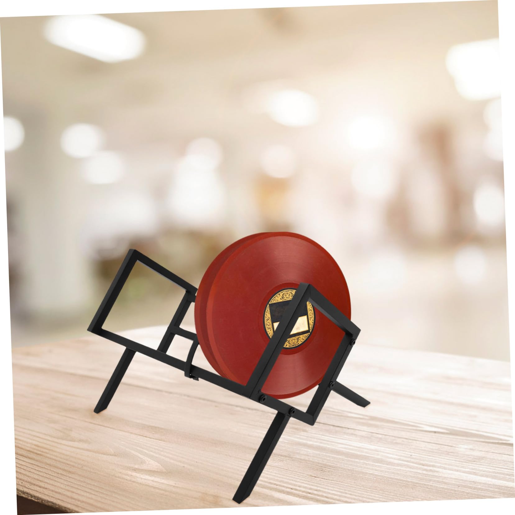 HOMSFOU Porta Dischi Vinile in Ferro Nero Paratie Laterali per Organizzazione da Tavolo, Scaffale Moderno e Semplice per Esposizione di Dischi in Vinile e CD
