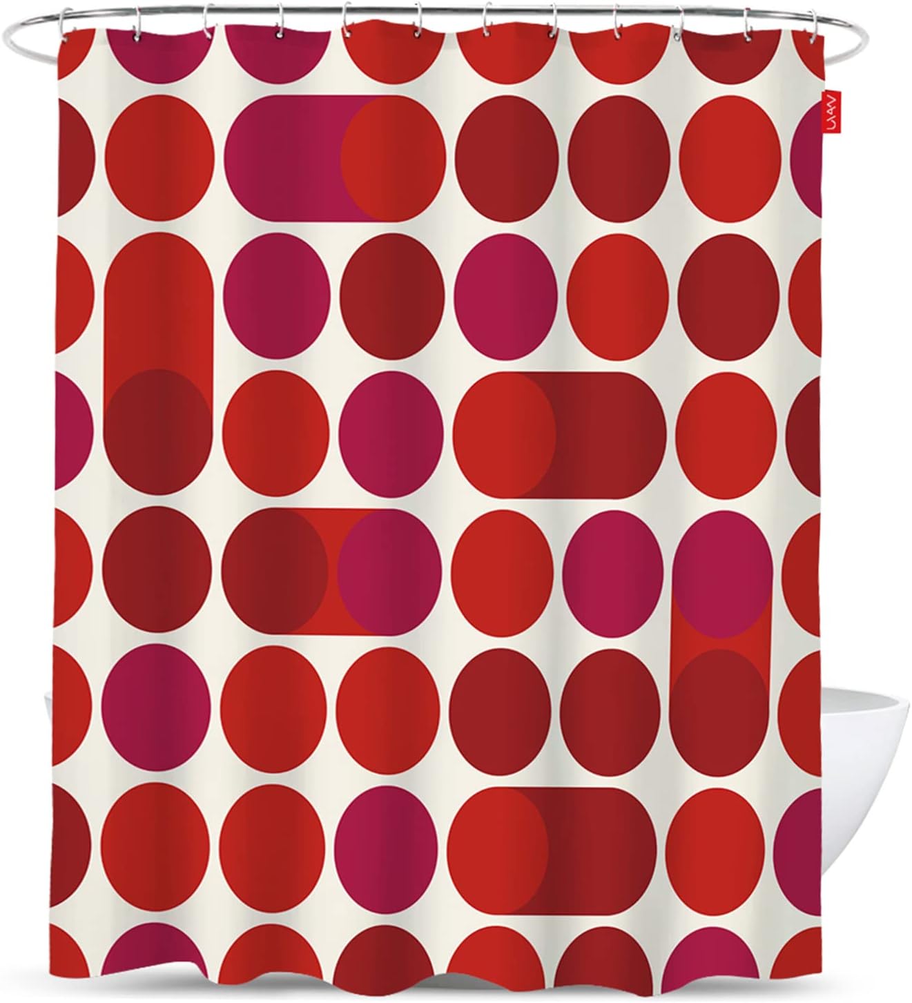 Red Shower Curtain Modern Design Red Circles Polyester Fabric Thicken Shower Curtain 72X72Inches