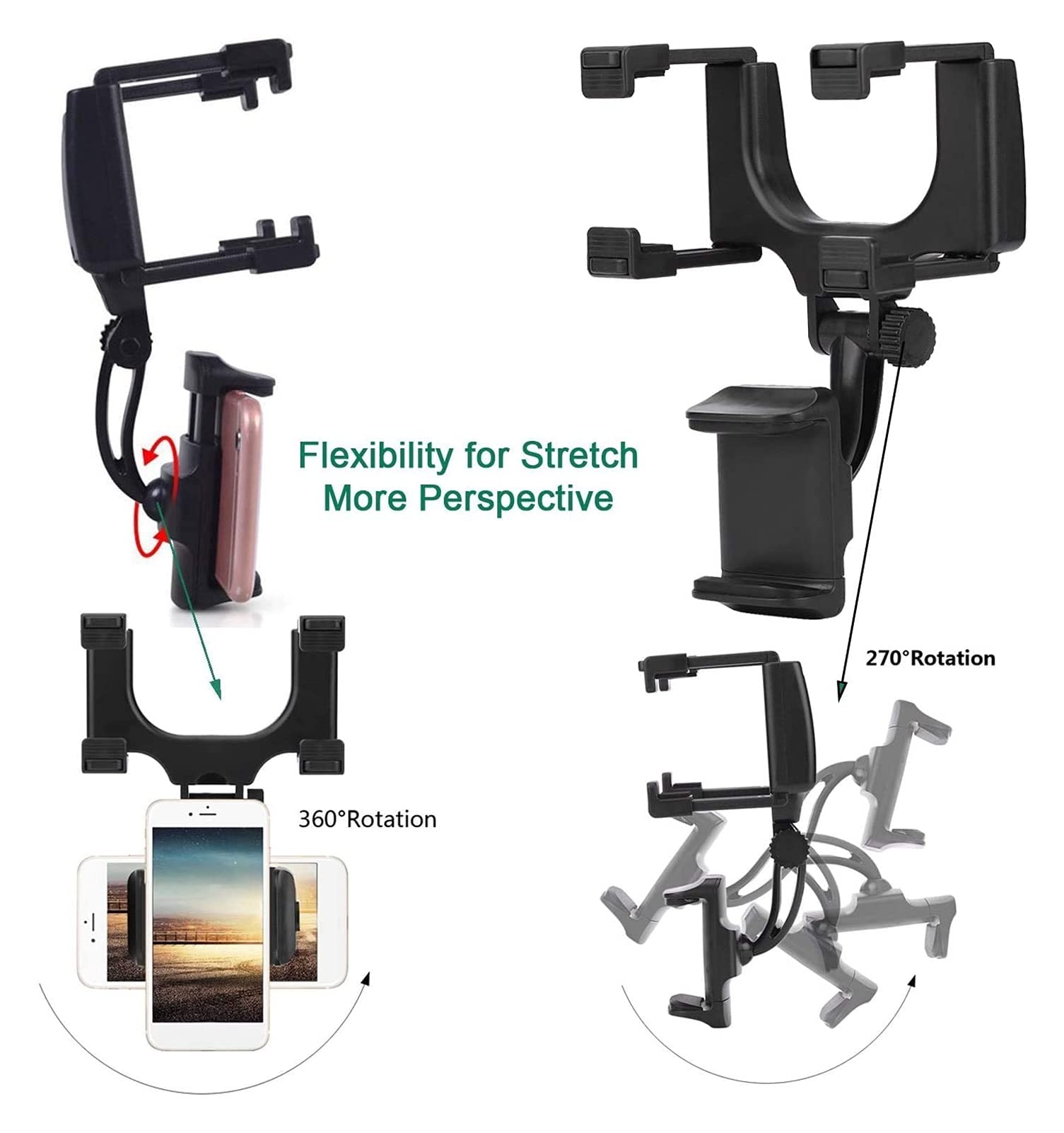 Staffa specchietto retrovisore Bamlarate, Montaggio Universale a Rotazione a 360 Gradi per (X / 8 / 8PLUS / 7 / 6S) Android, Onore e più Smart Phone GPS (Nero)
