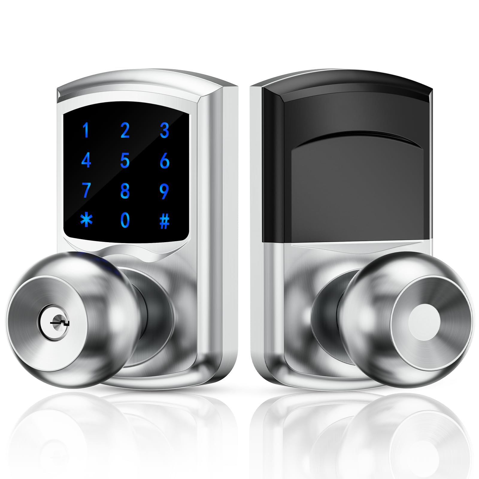 HIDALIFE Keyless Entry Door Lock with Code, Keypad Door Lock with Handle, Touchscreen Door Knob with Keypad, Electronic Door Lock for Front Door Garage Bedroom Home, Auto-Lock, Silver