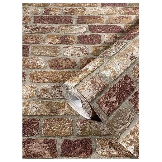 marburg Steintapete 3D Braun, Rot Backstein Ziegelstein Effekt Industrial für Schlafzimmer Wohnzimmer oder Küche Tapete Steinoptik 10,05m x 0,53m