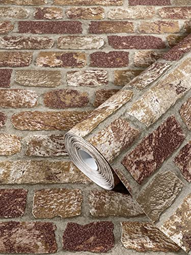 marburg Steintapete 3D Braun, Rot Backstein Ziegelstein Effekt Industrial...