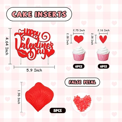 Miniatura 3 de Juego de decoración del día de San Valentín, globos de letras blancas y rosas, pancartas de flores de amor, 13 piezas de insertos para pasteles y