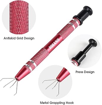 Diamond Holder Terp Pearl Cotton Claw Grabber Tool Stainless Steel 4 Prongs Pick up Tool Grabber Gem Tweezers for Jewelry Making Accessory, IC Chip, Electronic Components, Nails Clamping Red