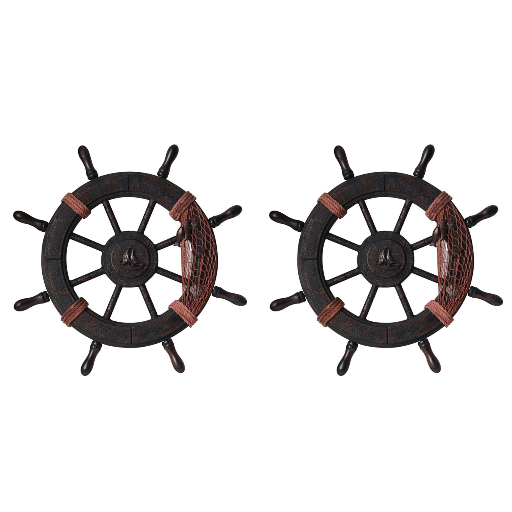 Hndhbfgrt 2X Mediterranean Style Nautical Wooden Boat Ship Wheel Wooden Rudder Model Rudder Wooden Retro Ship Wheel