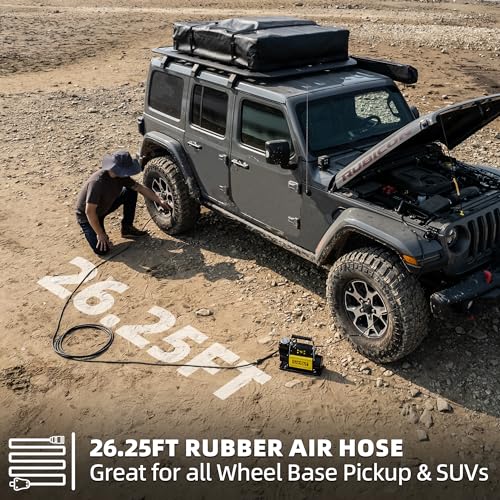 Image of SAMOUT 12V Digital Air Compressor, Offroad Portable Inflator 7.06 CFM, Air Pump Max 150PSI for Heavy-Duty Tires, with LCD Control Panel to Preset Target Pressure, 4x4 Vehicle, SUV, RV