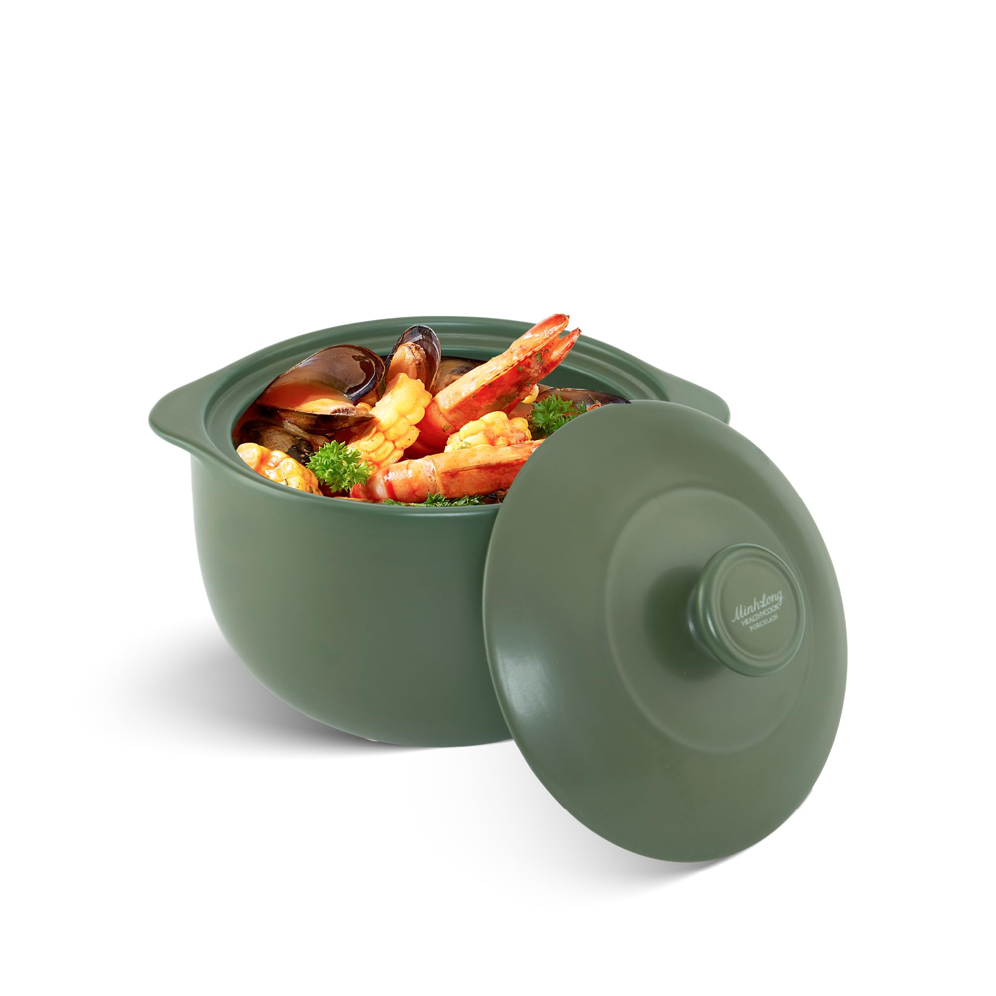 MINH LONG SINCE 1970 HealthyCook Premium Porcelain Pot - For Gas And Infrared Cooktop - Vesta High Pot - Withstands Thermal Shock Of 1,472°F, Red (68 oz, green)