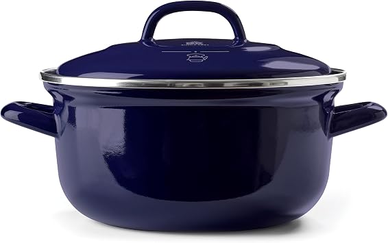 BK Indigo Dutch Heritage Round German Enamelled Casserole with Lid with PFAS-Free Ceramic Non-Stick Coating, 24 cm/4.2 Litre, Induction, Dishwasher Safe, Oven Safe, Cobalt Blue