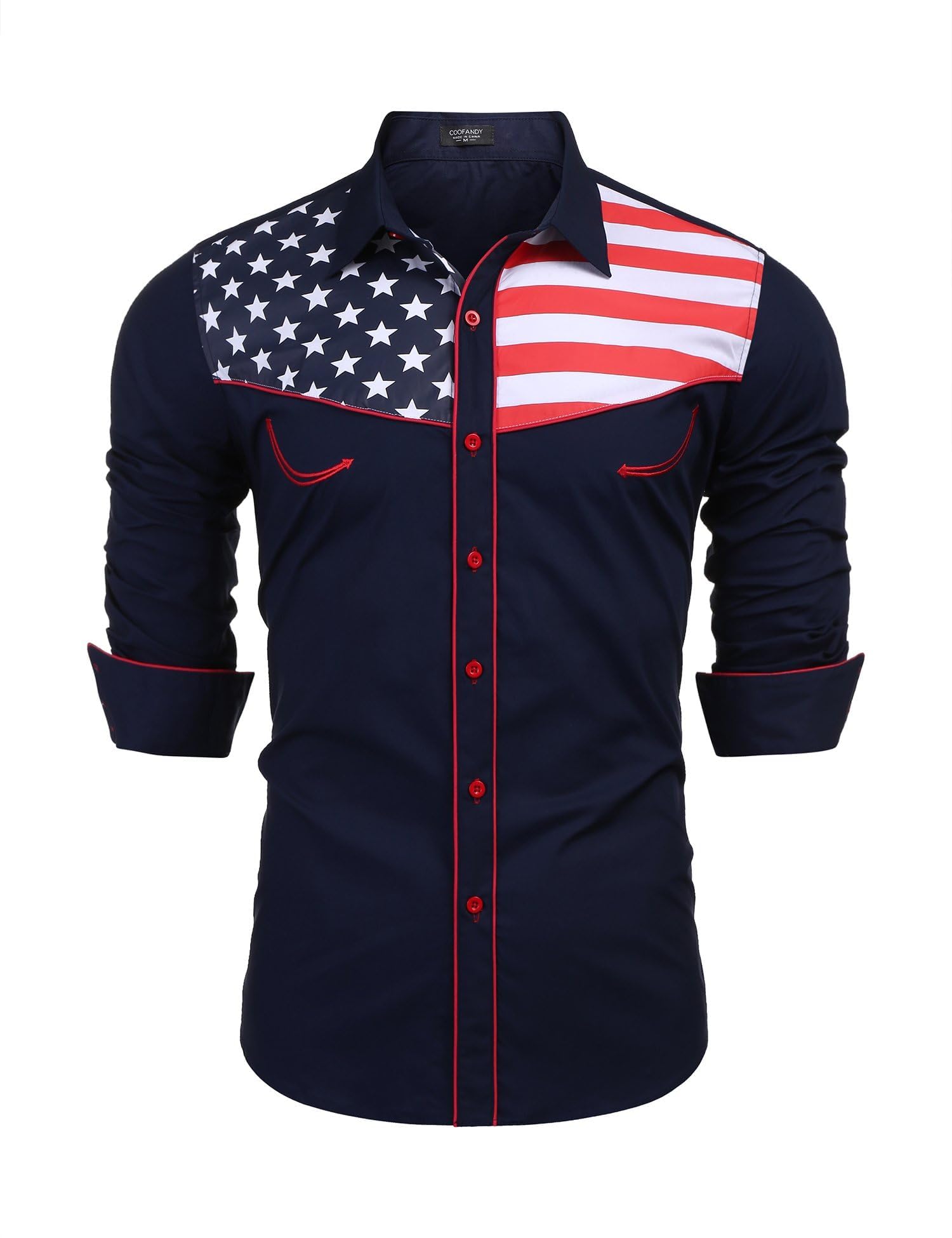 COOFANDYMen's Casual American Flag Button Down Shirts Slim Fit Long Sleeve Shirt