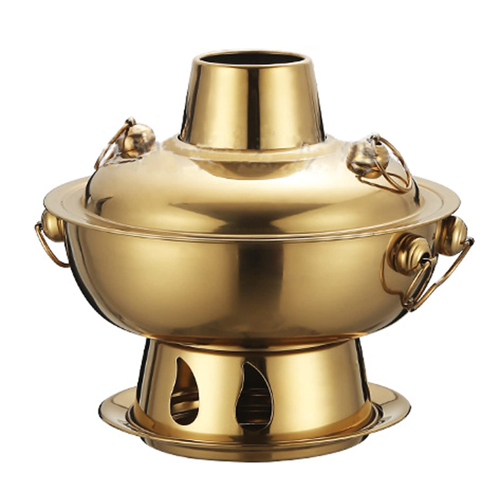 INUUXLG Beijing Copper Hot Pot,Chinese Style Hot Pot,Pure Copper Hot Pot,Chinese Tranditional Hotpot,Vintage Copper Shabu Shabu Pot, Stainless Steel(Silver) (Gold One S