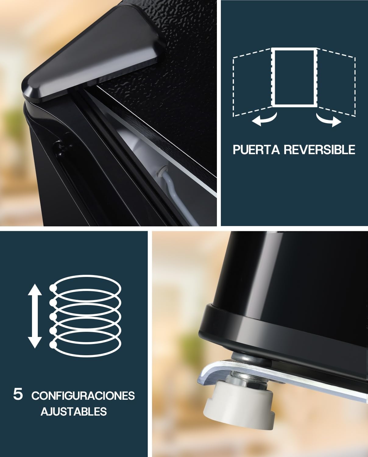 Upstreman 46L Mini Nevera con Congelador, 1℃-8℃ Termostato Ajustable, Ahorro de Energía, Silencioso, Minibar para Dormitorio, Oficina, Hotel, FR17- negro brillante