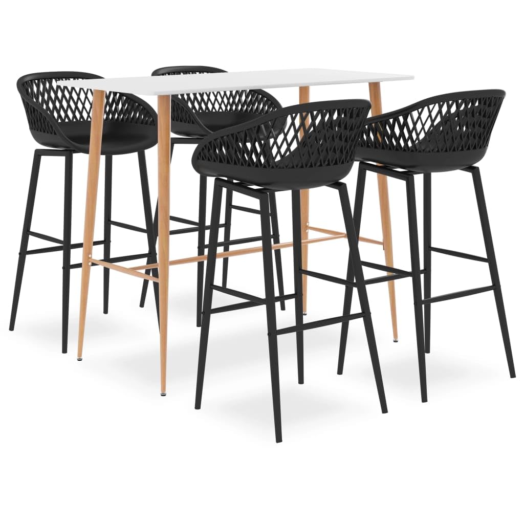 Moderno juego de bar con mesa de MDF y patas de metal en 5 piezas, color blanco y negro
