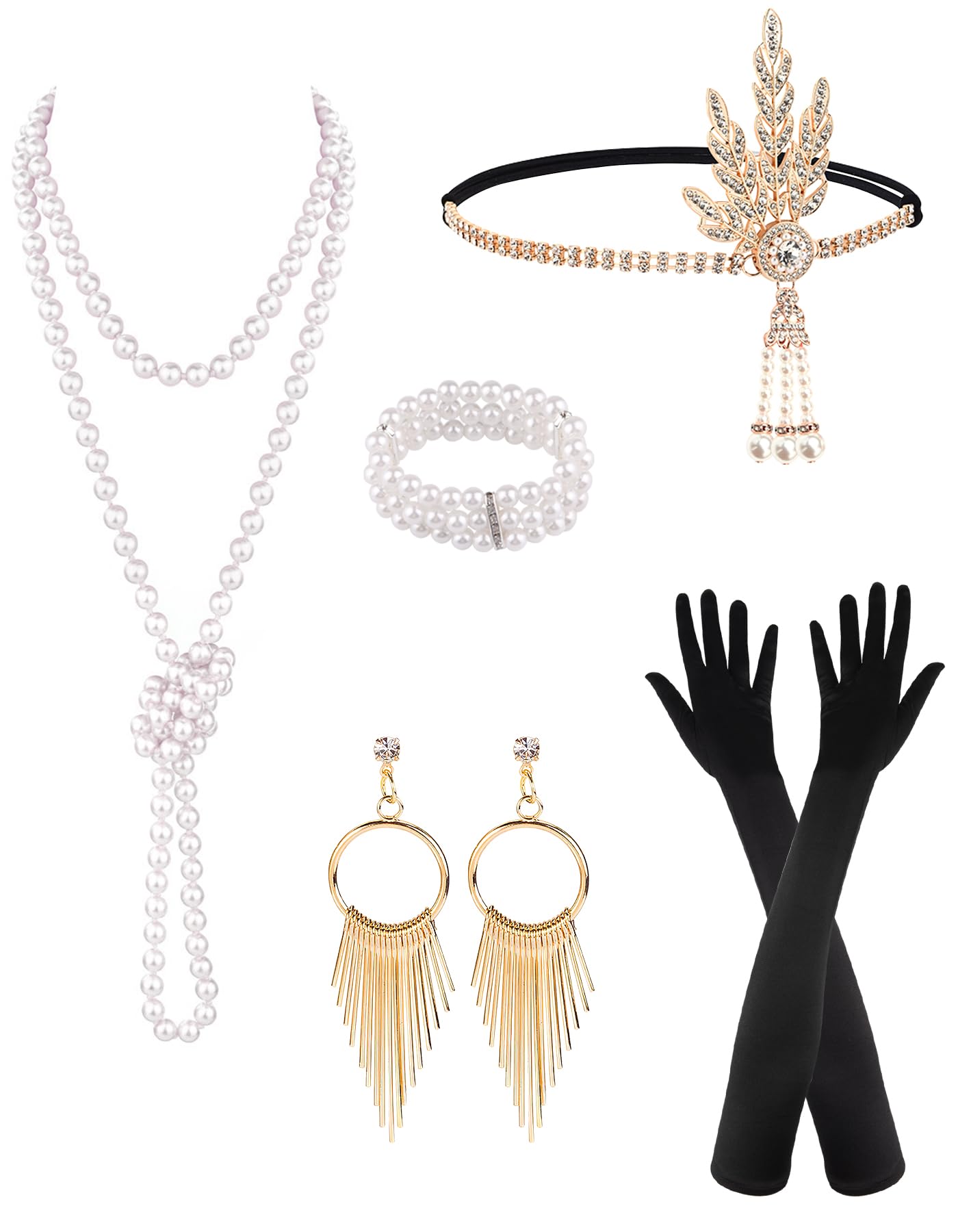 PLULON 6 Pcs 1920s Accessories for Women Great Gatsby Flapper Dress Accessories Fashion Roaring 20s Costume for Women