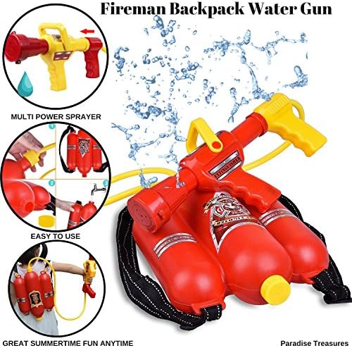 Paradise Treasures Fireman Backpack Water Gun Blaster with 2 Modes to Squirt Water Gun Beach Toy and Outdoor Sports Toy