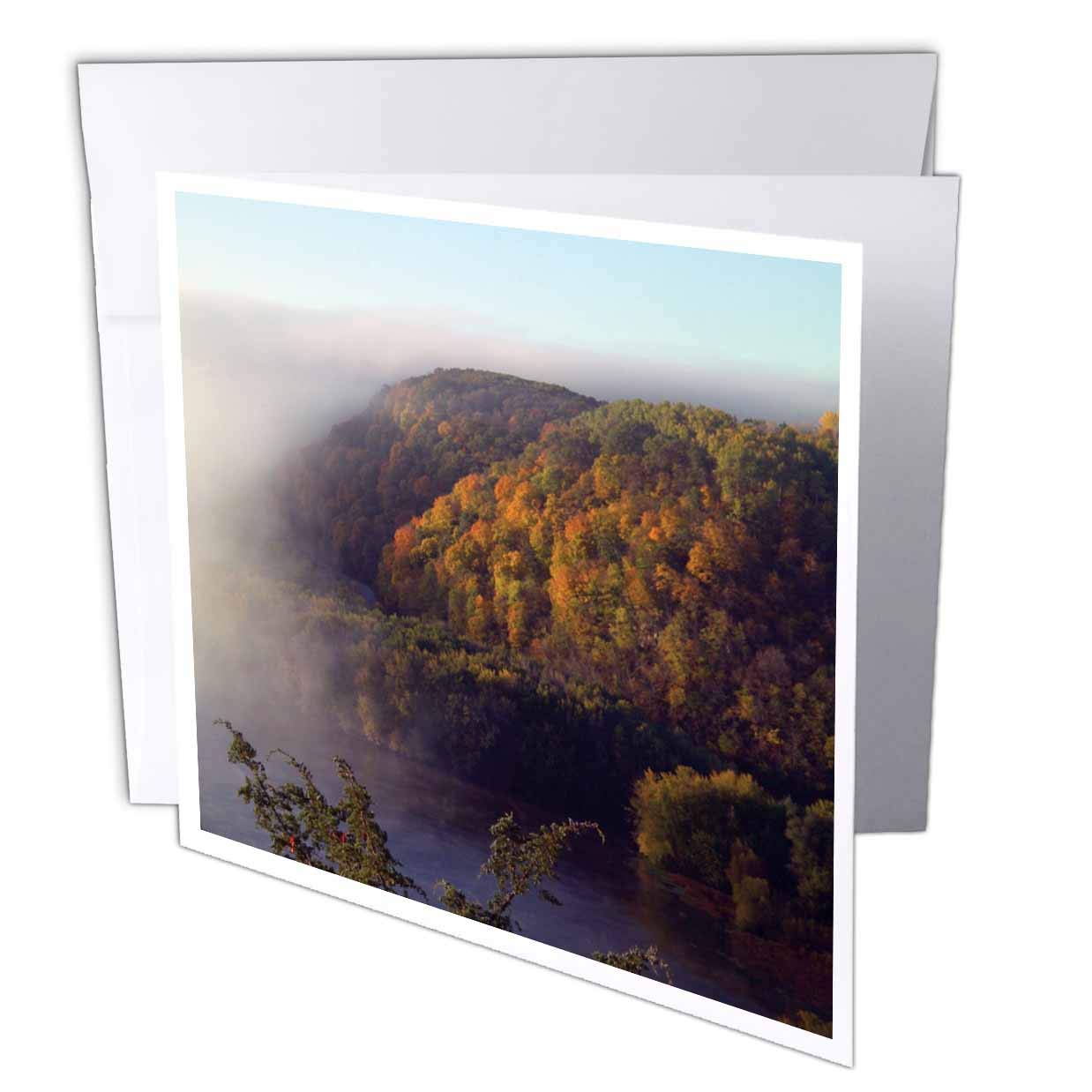 3dRose gc_36372_5 6 x 6-Inch"Effigy Mounds National Park Fog Over Upper Mississippi River" Greeting Card