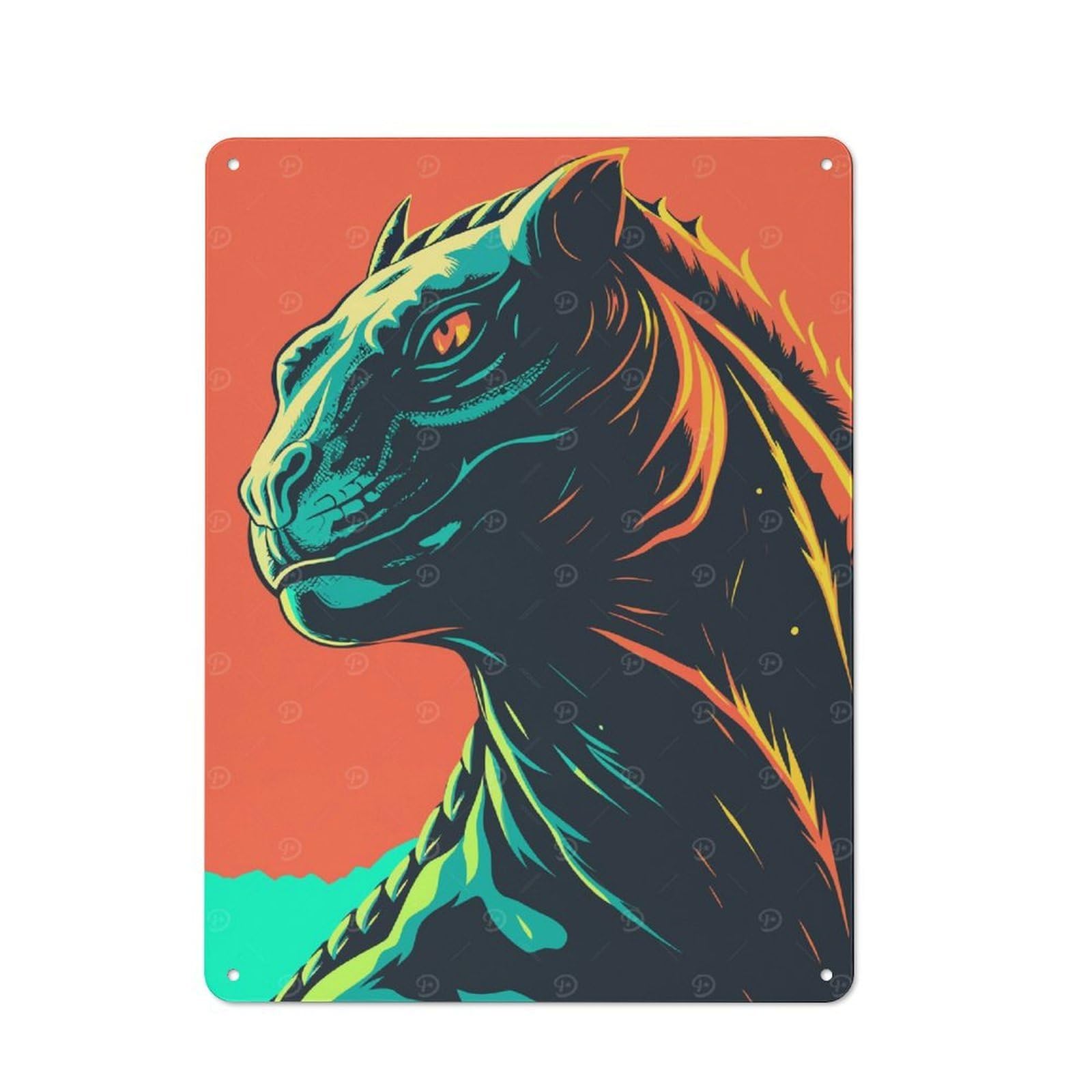 Junmoney Stylized Tiger Portrait With Bold Colors Rustic Metal Sign 40X30cm For Kitchen Or Home Bar, Gift For Kitchen Decor Lovers During The Christmas Season