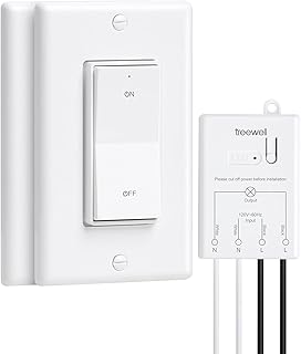 3 Way Wireless Light Switch and Receiver Kit, Decorator Rocker Wall Switch, 200FT RF Range, No in-Wall Wiring Required, Programmable & Expandable for Ceiling Light, Fans, Lamps