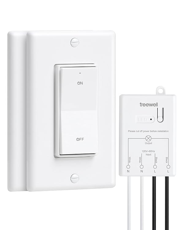 TREEWELL 3 Way Wireless Light Switch and Receiver Kit, Decorator Rocker Wall Switch, 200FT RF Range, No in-Wall Wiring Required, Programmable & Expandable for Ceiling Light, Fans, Lamps by treewell - Used condition - US$16.14