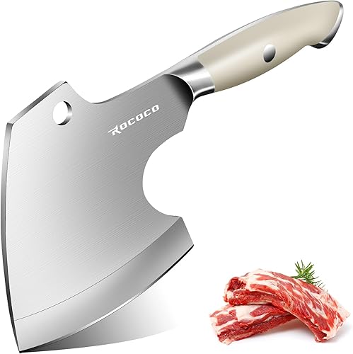 ROCOCO Bone Cutting Knife Cleaver - Hand Forged Meat Bone Butcher Knife Chopping Axe Thanksgiving Christmas Gift Idea