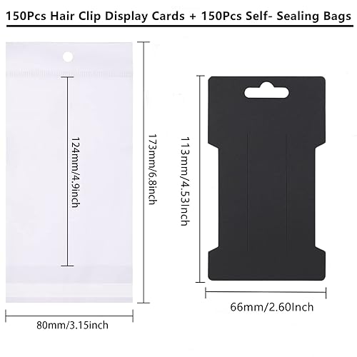 Miniatura 2 de CEE 150 tarjetas de exhibición de clips para el cabello con bolsas autoselladas, tarjetas para el cabello, pasadores rectangulares para el cabello,