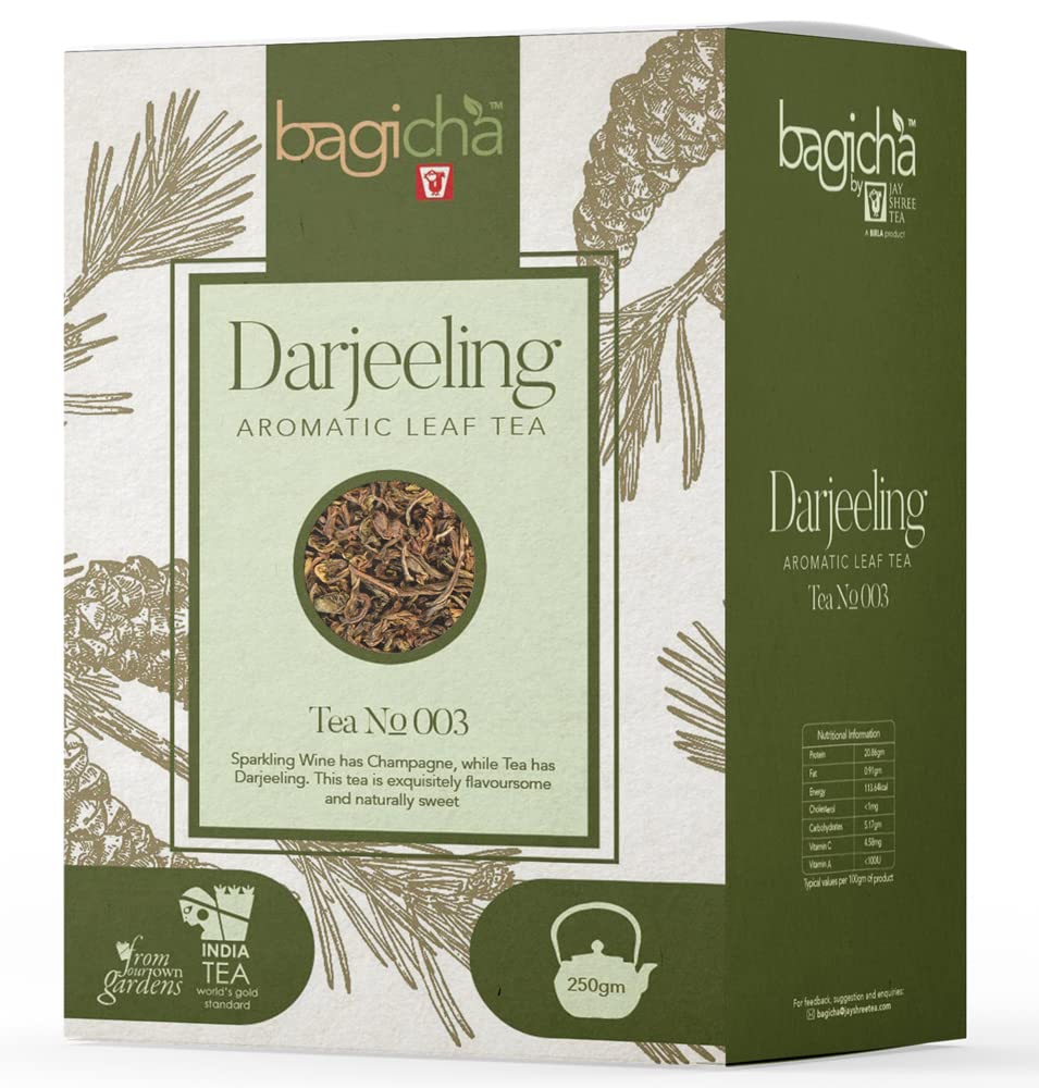 Bagicha By Jay Shree Tea Darjeeling Aromatic Leaf Tea | Darjeeling Single Estate Whole Loose-Leaf Tea| Hand Plucked, Fresh & Aromatic Flavours Loose Leaves - 250 Grams