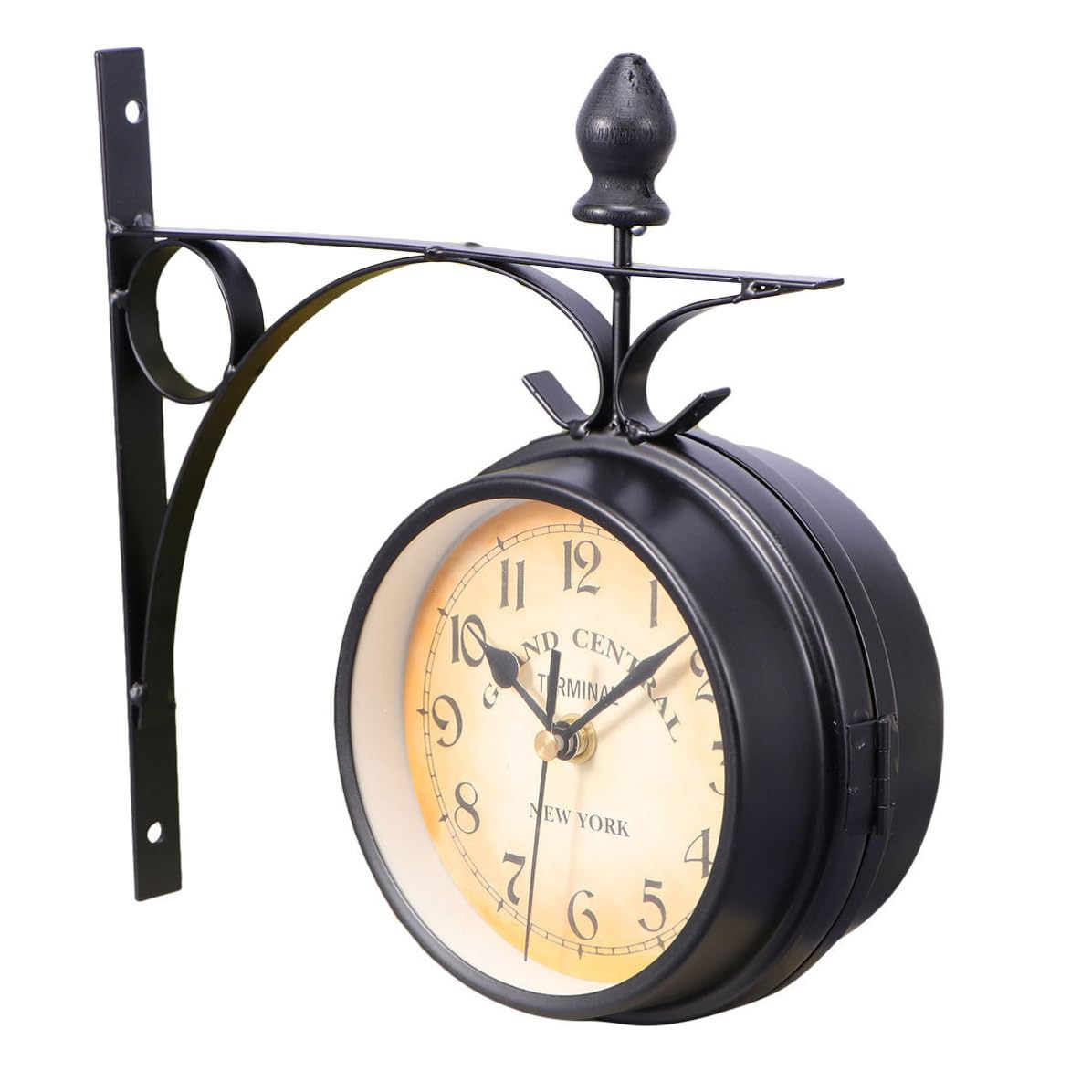 Reloj de Pared de Doble Cara Redondo de Hierro, Negro, Estilo Europeo