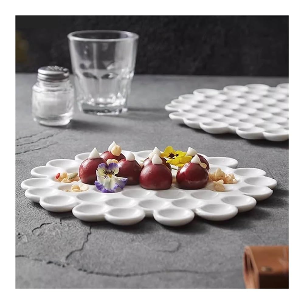 Talerze Obiadowe Talerz ceramiczny o strukturze plastra miodu: nieregularne, białe naczynie do sushi i deserów(20.3cm)