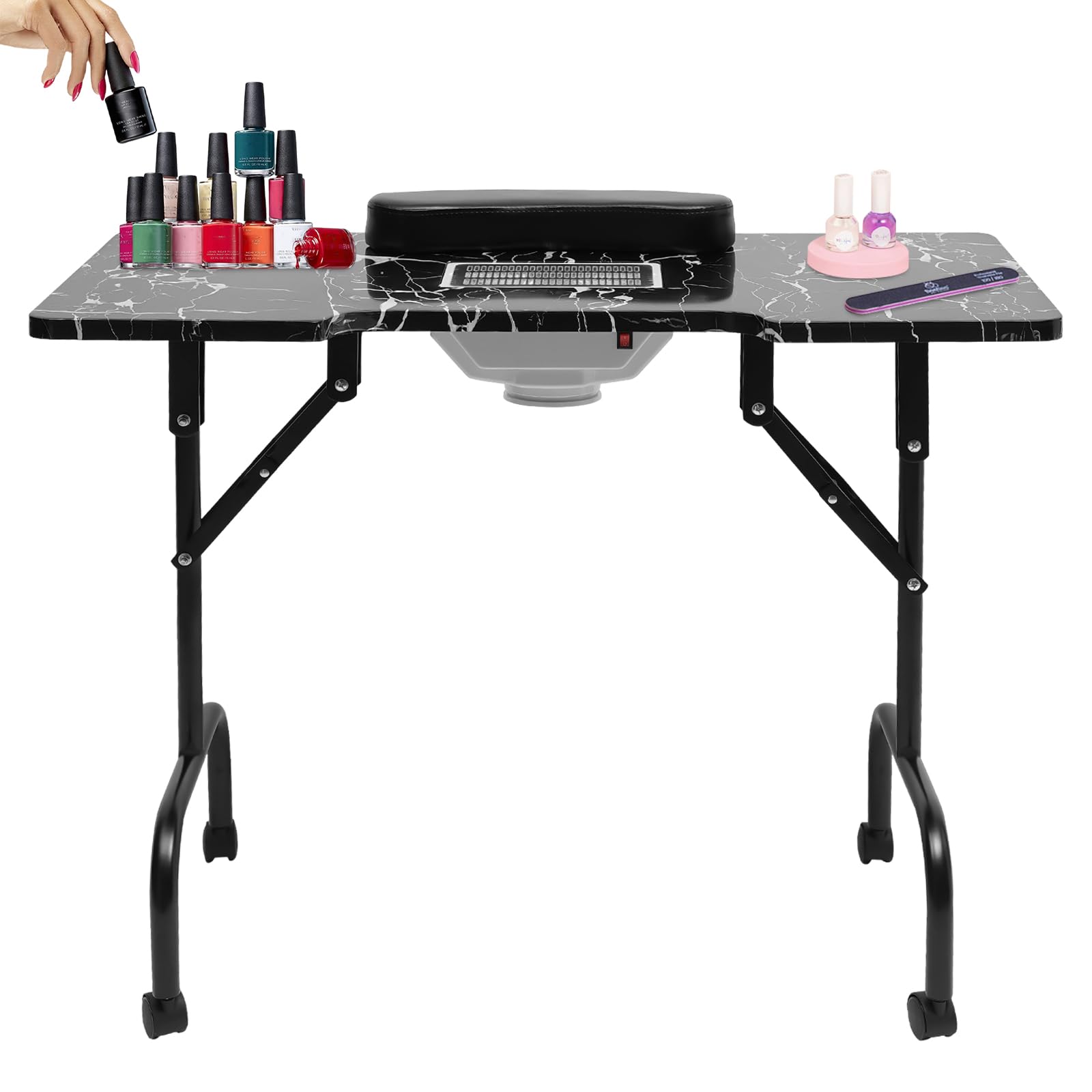 Mesa de manicura con aspiración, plegable, mesa de manicura, mesa de manicura, mesa portátil de manicura, mesa de manicura, mesa de manicura, mesa portátil con ruedas, bolsa de polvo, bolsa de